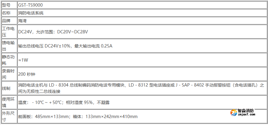 海灣GST-TS9000消防電話系統(tǒng)參數(shù) 海灣GST-TS9000消防電話系統(tǒng)參數(shù)